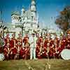 Photo of Vesey Walker and the Disneyland Band in front of Sleeping Beauty Castle, 1955 or 1956