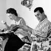 Rock Hudson at home with Phyllis Gates, 1950s photo