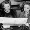 Shirley Temple and her mother at the Brown Derby restaurant in Hollywood